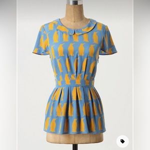 Charlotte by Charlotte Taylor for Anthropologie Penguin Peplum Blouse Sz12